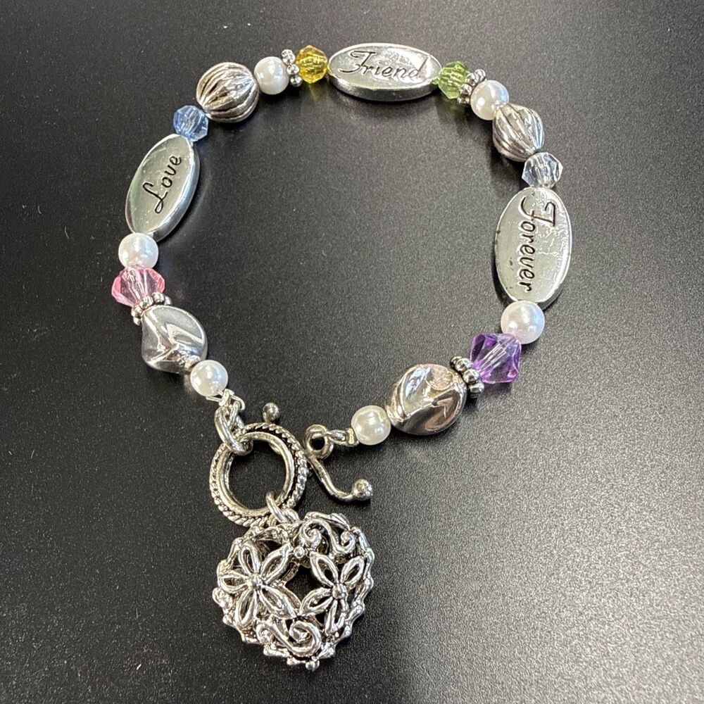 Vintage A friends Beaded Charm Bracelet Love, Hearts Forever!